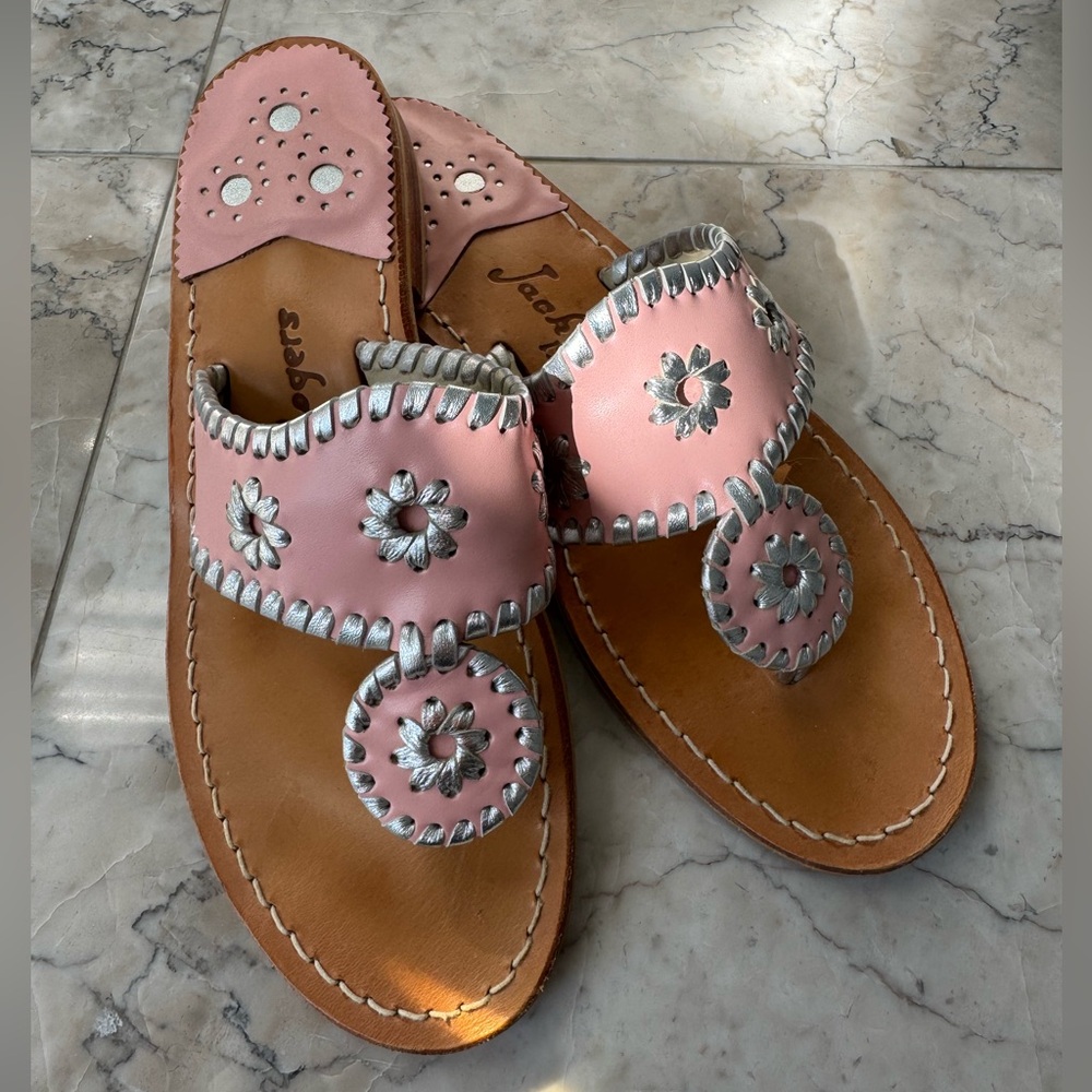 Jack Rogers pink and silver sandals